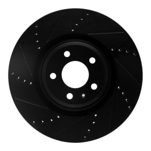 Audi A6 Brake Rotor (1) - Front Left - R1 Concepts - Drilled & Slotted - Black - `12-`20